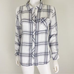 Rails M Flannel White Black Pink Plaid Button Front